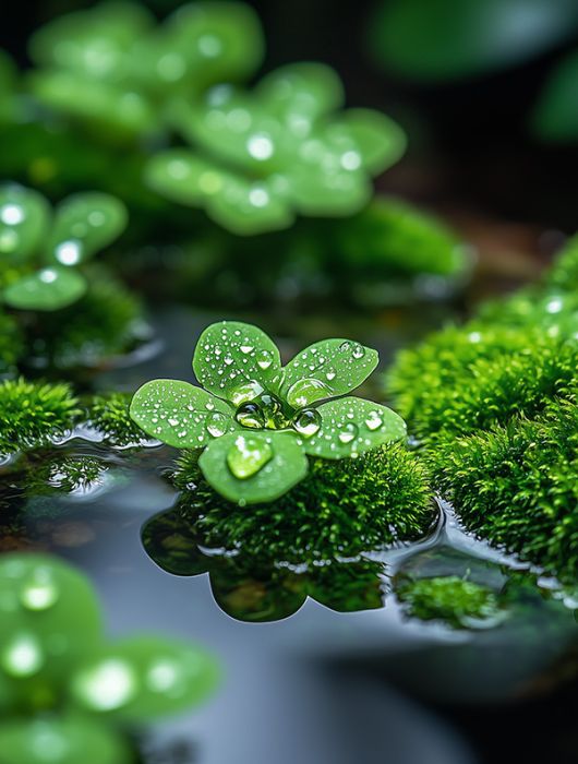 A beautiful Moss plant in water with drips of water on it