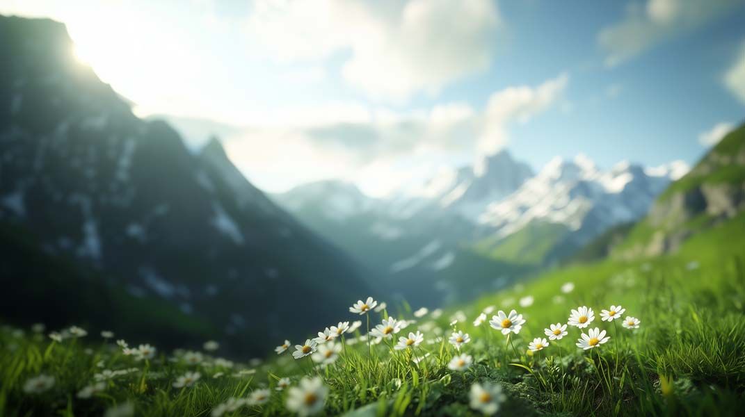 Beautiful daisy flowers in the Alps