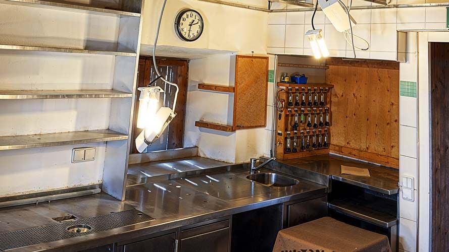 An indoor construction site of the Gepatschhaus showing an unfinished kitchen